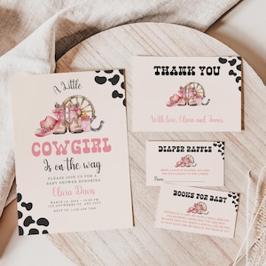 Cowgirl Baby Shower Invitation Bundle, A Little Cowgirl Baby Shower Invitation Set, Editable Country Wild West Rodeo Baby Shower Invite BS10