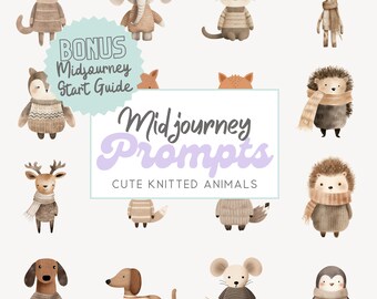 Midjourney Prompts Watercolor Cute Clipart, Prompts for Midjourney Including a Midjourney Prompt Start Guide, Nursery Digital Art AI Prompts