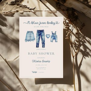 Blue Jean Baby Shower Invitation, Editable Boy Blue Jean Baby Shower Invite CanvaTemplate, Denim Country Western Baby Shower Invite BS208