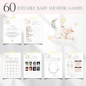 Little Lamb Baby Shower Games Bundle, Editable Sheep Lamb Baby Shower Activity Games, Gender Neutral Little Lamb Baby Shower Bingo Games BS1