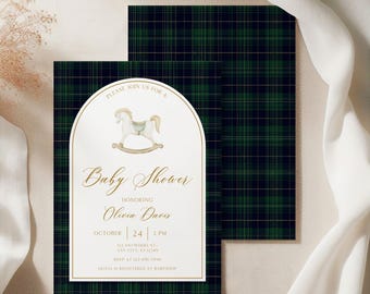 Rocking Horse Baby Shower Invite Template, Digital Download, Cute Equestrian Design, Editable Gender Neutral Invitation BS251