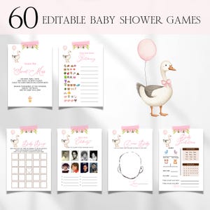Silly Goose Baby Shower Games Bundle, Editable Pastel Floral Silly Goose Baby Shower Games, Spring Girl Goose Baby Shower Bingo Games BS142
