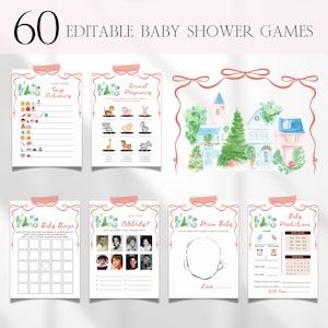 It Takes A Village Baby Shower Games Bundle, Editable Christmas Baby Shower Games, Holiday Winter December Boy Girl Baby Shower Games BS103