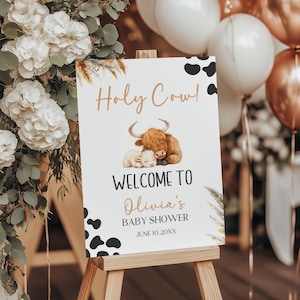 Holy Cow Baby Shower Welcome Sign, Editable Gender Neutral Highland Cow Baby Shower Welcome Sign Template, Ranch Cow Baby Shower Decor BS87