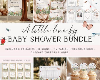 A Little Love Bug Baby Shower Bundle, Editable Love Bug Baby Shower Template Bundle, Gender Neutral Spring Insect Baby Shower Bundle BS100