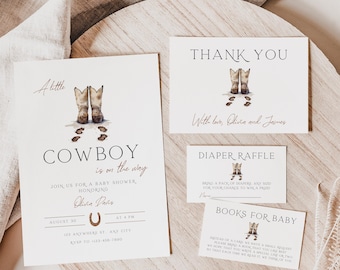 Little Cowboy Baby Shower Invitation Bundle, Editable Digital Invite Template, Country Western Theme, Instant Download BS188