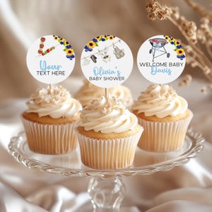 Adornos para cupcakes de Baby Shower, editables, para parejas, con temática de barbacoa, para fiestas de picnic y baby shower (BS84)