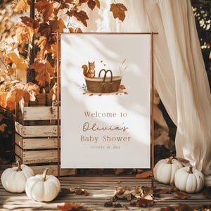 Fall Woodland Baby Shower Welcome Sign, Editable Forest Animals Baby Shower Welcome Sign Canva Template, Boho Boy Baby Shower Sign BS231