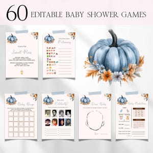 Pumpkin Baby Shower Games Bundle, Fall Autumn Printable Little Pumpkin Baby Shower Games, Editable Baby Shower Game Bundle Template BS18