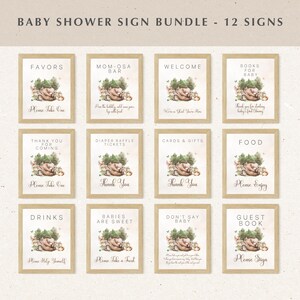 Paquete de letreros para mesa de baby shower con animales del bosque, juego de letreros y tarjetas de regalo para niño y niña con animales del bosque, decoración de mesa con temática de bosque BS13