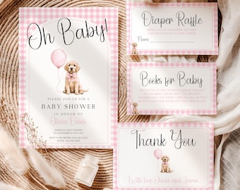 Golden Retriever Baby Shower Invitation Bundle Golden Retriever Puppy Baby Shower Invitation Set Southern Girl Editable Invite Template BS57