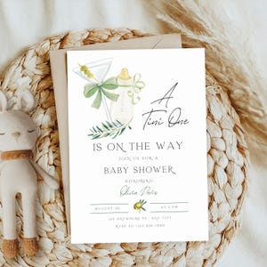 Martini Baby Shower Invitation, Editable A Tini One Martini Baby Shower Invitation Template, Modern Boy Girl Martini Baby Shower Invite BS38