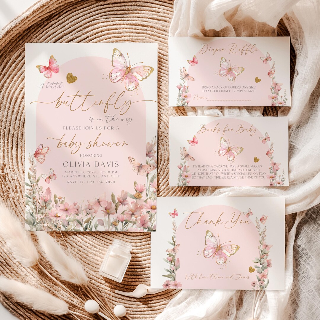 Butterfly Baby Shower Invitation Bundle, Pink Butterfly Baby Shower ...
