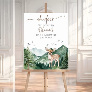 Cartello di benvenuto per baby shower "Oh Deer", modello modificabile per cartello di benvenuto per baby shower "Oh Deer", cartello di benvenuto per baby shower "Forest" neutro rispetto al genere BS228