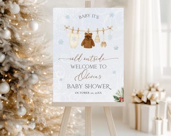 Baby It's Cold Outside Baby Shower Welcome Sign, Editable Winter Holiday Baby Shower Welcome Sign Template, Girl Boy Baby Shower Decor BS91