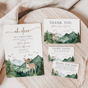 Oh Deer Baby Shower Invitation Canva Templates, Editable Woodland Animal Baby Shower Invite Bundle, Rustic Forest Baby Shower Invite BS228