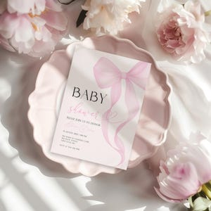 Aquarell Rosa Bogen-Babyparty-Einladung für Mädchen, bearbeitbare Rosa Kokette Bogen-Mädchen-Babyparty-Digitale Einladung Canva Vorlage BS115
