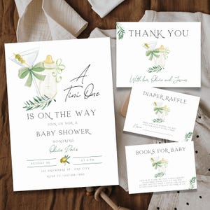 Martini Baby Shower Invitation Bundle, Editable A Tini One Martini Baby Shower Invitation Template, Boy Girl Martini Shower Invite BS38