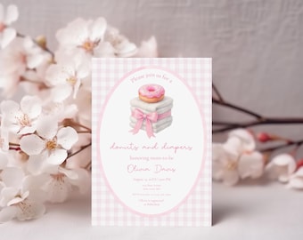 Donuts & Diapers Baby Shower Invitation, Editable Template for Girl, Sweet Sprinkle Design, Fun Party Invite BS176