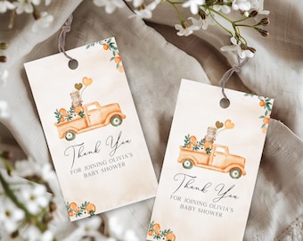 A Little Cutie Orange Baby Shower Thank You Tag, Editable Oranges Citrus Favor Tag Template, Gender Neutral Summer Cutie Thank You Tag BS180