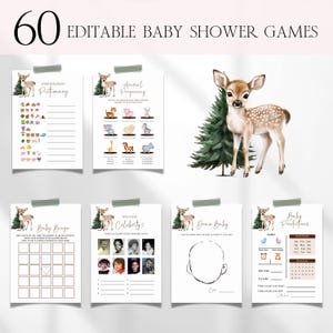 Oh Deer Baby Shower Games Bundle, Editable Woodland Animal Baby Shower Game Set, Printable Forest Deer Baby Shower Activity Bingo Game BS228