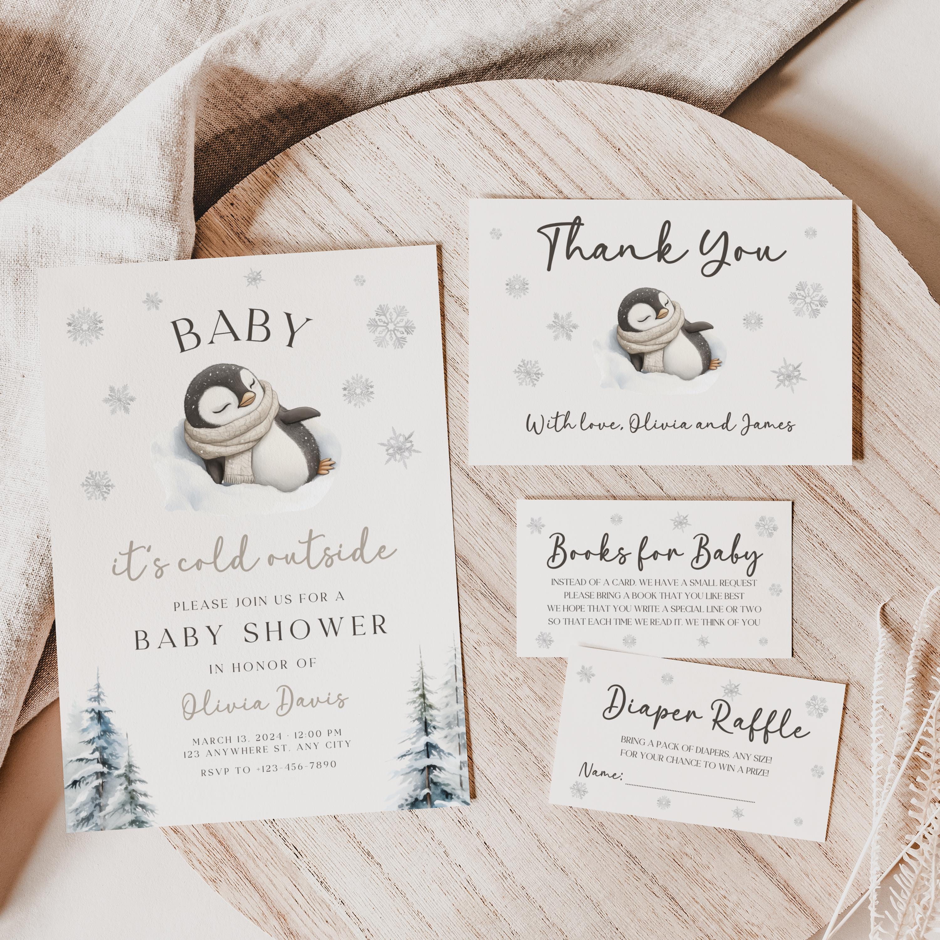 Baby It's Cold Outside Baby Shower Invitation Bundle, Penguin Baby