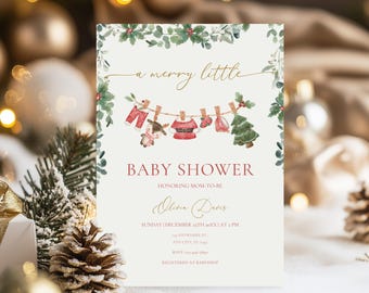 Christmas clothesline baby shower invitation, Editable Template, Digital Download, Winter Holiday Invite, Fun Design BS247