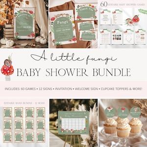 Mushroom Baby Shower Bundle, Editable Fungi Mushroom Baby Shower Invitation Games Bundle, Gender Neutral Fall Woodland Invite Bundle BS155