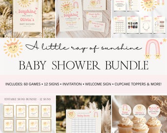 Little Ray of Sunshine Baby Shower Bundle, Editable Invitation Set, Fun Games, and Decor for Your Celebration BS199