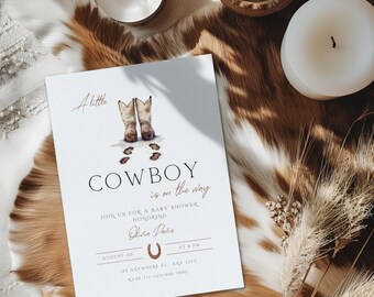Little Cowboy Baby Shower Invitation, Editable Digital Invite Template, Country Western Theme, Instant Download BS188