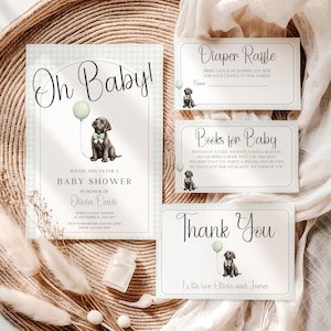 Einladungsset zur Babyparty mit Labrador-Motiv, Einladungsvorlage für eine Babyparty mit Schokoladen-Labrador-Welpenmotiv (Southern Boy), bearbeitbar, BS161