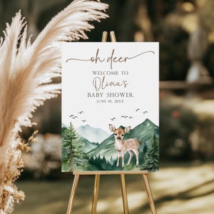 Oh Deer Baby Shower Welcome Sign, Editable Deer Baby Shower Welcome Sign Template, Gender Neutral Forest Baby Shower Welcome Sign BS228