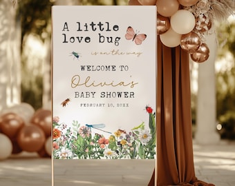 A Little Love Bug Baby Shower Welcome Sign, Editable Love Bug Insect Butterfly Baby Shower Welcome Sign Template, Summer Spring Sign BS100