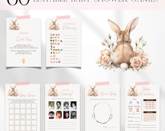 Bunny Baby Shower Games Bundle, Spring Rabbit Baby Shower Games Set, Printable Easter Bunny Baby Shower Game Package, Girl Baby Shower BS31
