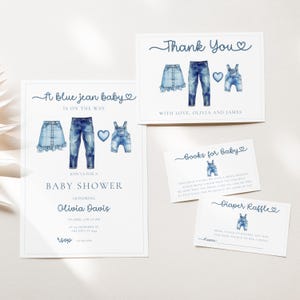 Blue Jean Baby Shower Invitation Bundle, Editable Blue Jean Baby Shower Invite CanvaTemplate, Denim Country Western Baby Shower Invite BS208