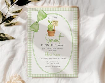 Little Sprout Baby Shower Invitation, Editable Garden Theme, Digital Download, Cute Baby Invite Template BS4