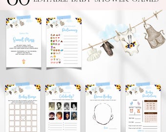 Baby Q Baby Shower Games Bundle, Editable Boy Baby-Q Baby Shower Games, Barbeque Baby Shower Games, BBQ Couples Baby Shower Bingo Games BS84