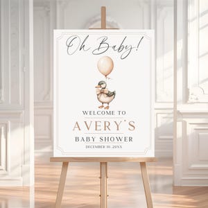 Cartello di benvenuto per baby shower con anatra selvatica, cartello di benvenuto per baby shower con anatra selvatica neutro per maschi, poster di benvenuto per caccia all'anatra stampabile BS56