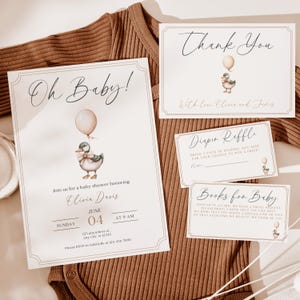 Mallard Duck Baby Shower Invitation Bundle, Gender Neutral Mallard Duck Baby Shower Invite Set, Editable Girl Boy Baby Shower Template BS56