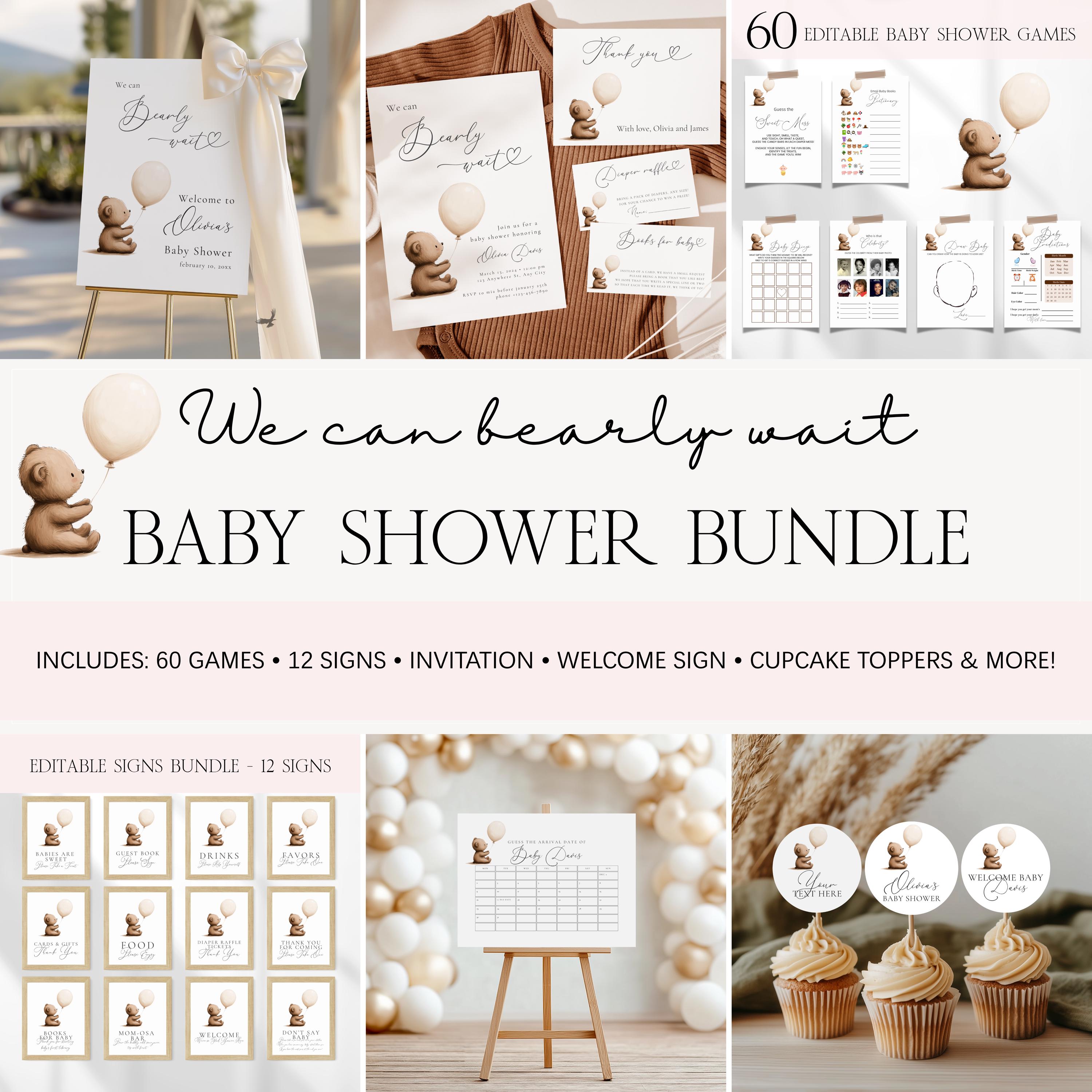 We Can Bearly Wait Baby Shower Bundle, Gender Neutral Teddy Bear Theme ...