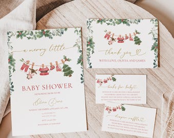 Christmas clothesline baby shower invitation Bundle, Editable Template, Digital Download, Winter Holiday Invite, Fun Design BS247