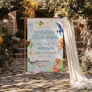 Under The Sea Baby Shower Welcome Sign, Gender Neutral Sea Animals Baby Shower Canva Welcome Sign Poster, Nautical Ocean Shower Decor BS134