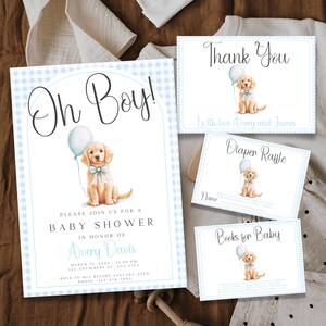 Pacchetto di inviti per baby shower a tema Golden Retriever, set di inviti per baby shower a tema cucciolo di Golden Retriever, modello di invito modificabile Southern Boy BS55