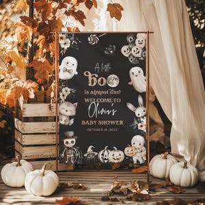 Little Boo Baby Shower Welcome Sign, Editable Halloween Ghost Baby Shower Welcome Sign Canva Template, Spooky Fall Welcome Poster BS227