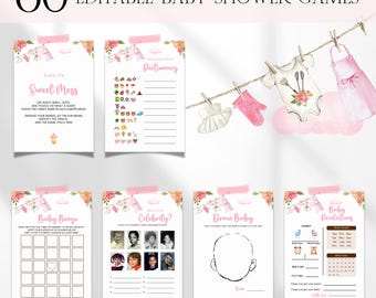 Baby Q Baby Shower Games Bundle, Editable Girl Baby-Q Baby Shower Games, Barbeque Baby Shower Games, BBQ Couple Baby Shower Bingo Games BS89