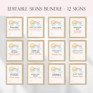 Hier kommt der Sohn Babypartytischschilder Bundle, bearbeitbares Retro Sonnenschein Babypartygeschenke Tischschild für Jungen, Sonshine Shower Decor BS92
