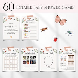 Little Love Bug Baby Shower Games Bundle, Editable Ladybug Insect Butterfly Baby Shower Games, Gender Neutral Love Bug Bingo Games BS100