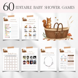 Fall Woodland Baby Shower Games Bundle, Editable Gender Neutral Forest Animal Baby Shower Games, Rustic Autumn Baby Shower Activity BS231