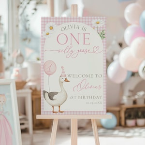 Silly Goose Birthday Welcome Sign, Editable Silly Goose Girl 1st Birthday Welcome Sign Canva Template, Silly Goose First Birthday Sign BS111