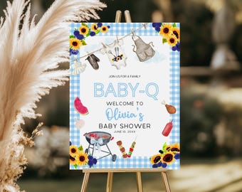 BBQ Baby Shower Welcome Sign, Charming Boy Theme, Customizable Printable Decor for Celebrating Little Ones BS84